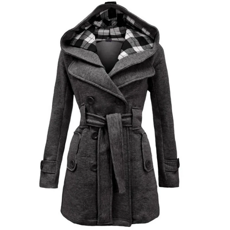 Manteau en laine luxueux à capuche pour femme – Manteau d’hiver ceinturé - Image 4