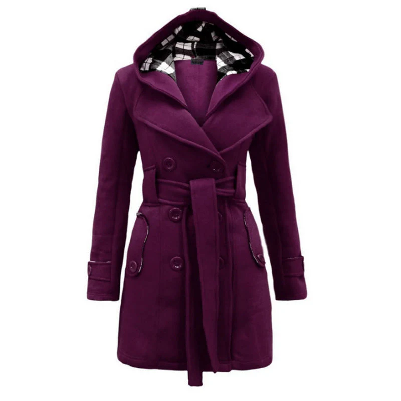 Manteau en laine luxueux à capuche pour femme – Manteau d’hiver ceinturé - Image 5