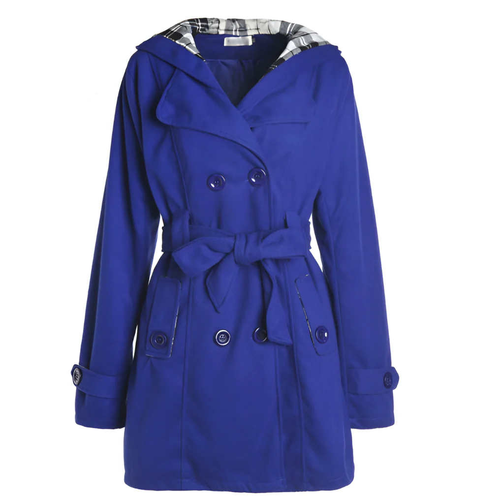 Manteau en laine luxueux à capuche pour femme – Manteau d’hiver ceinturé - Image 6