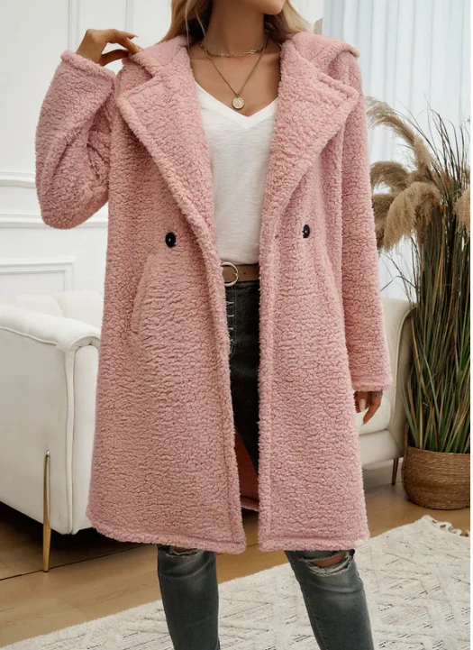Manteau Femme Élégant à Capuche en Peluche – Manteau d’Hiver Douillet à Revers - Image 2