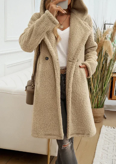 Manteau Femme Élégant à Capuche en Peluche – Manteau d’Hiver Douillet à Revers - Image 4