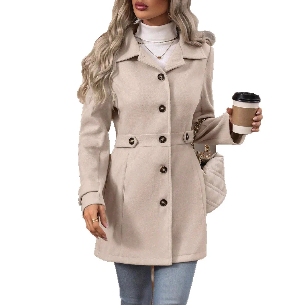 Manteau Femme en Mélange de Laine à Simple Boutonnage – Veste Élégante Mi-Longue à Revers - Image 12