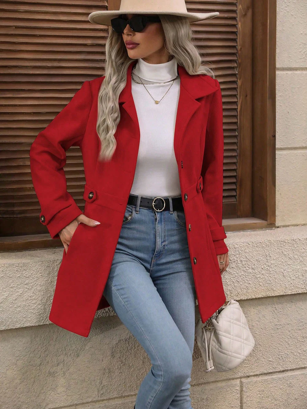 Manteau Femme en Mélange de Laine à Simple Boutonnage – Veste Élégante Mi-Longue à Revers - Image 8
