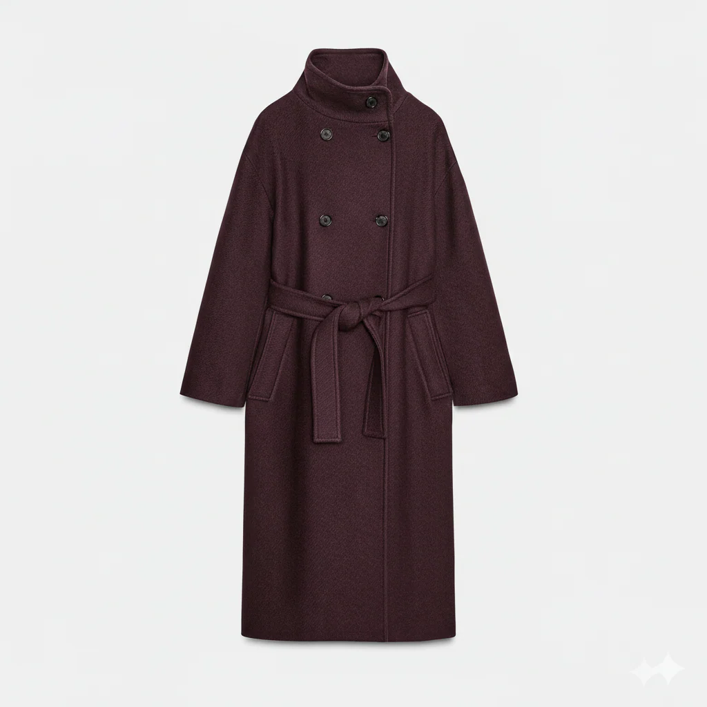 Manteau Femme Premium en Laine avec Ceinture – Modèle Hiver Élégant Double Boutonnage - Image 3