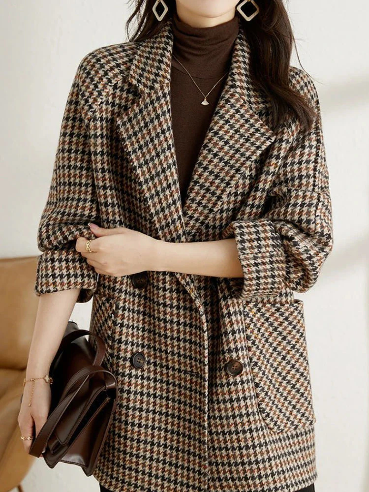 Manteau Hiver Long Oversize À Carreaux Femme Chaud Élégant - Image 2