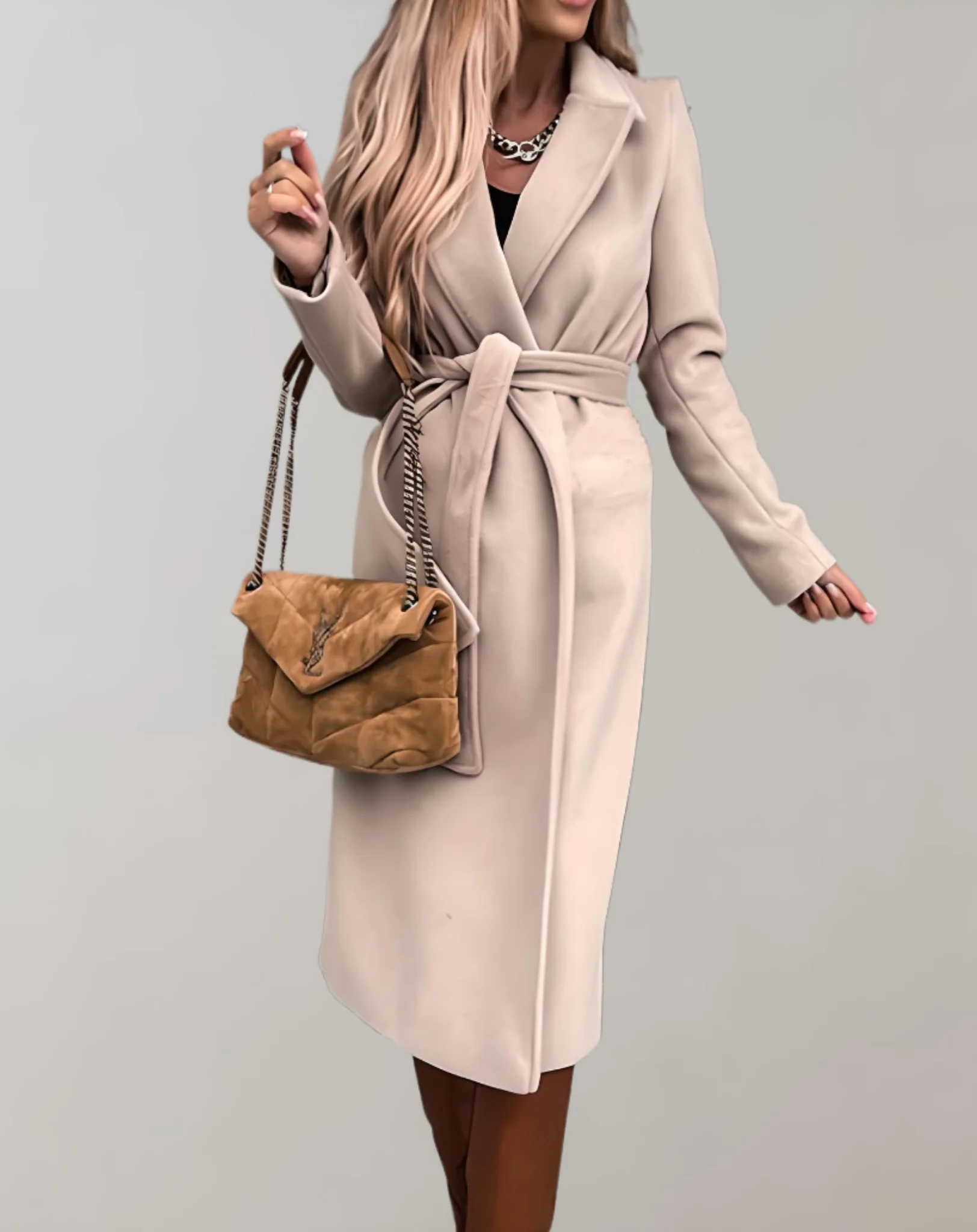 Manteau Long Ceinturé pour Femme – Luxe Épais Confortable Élégant