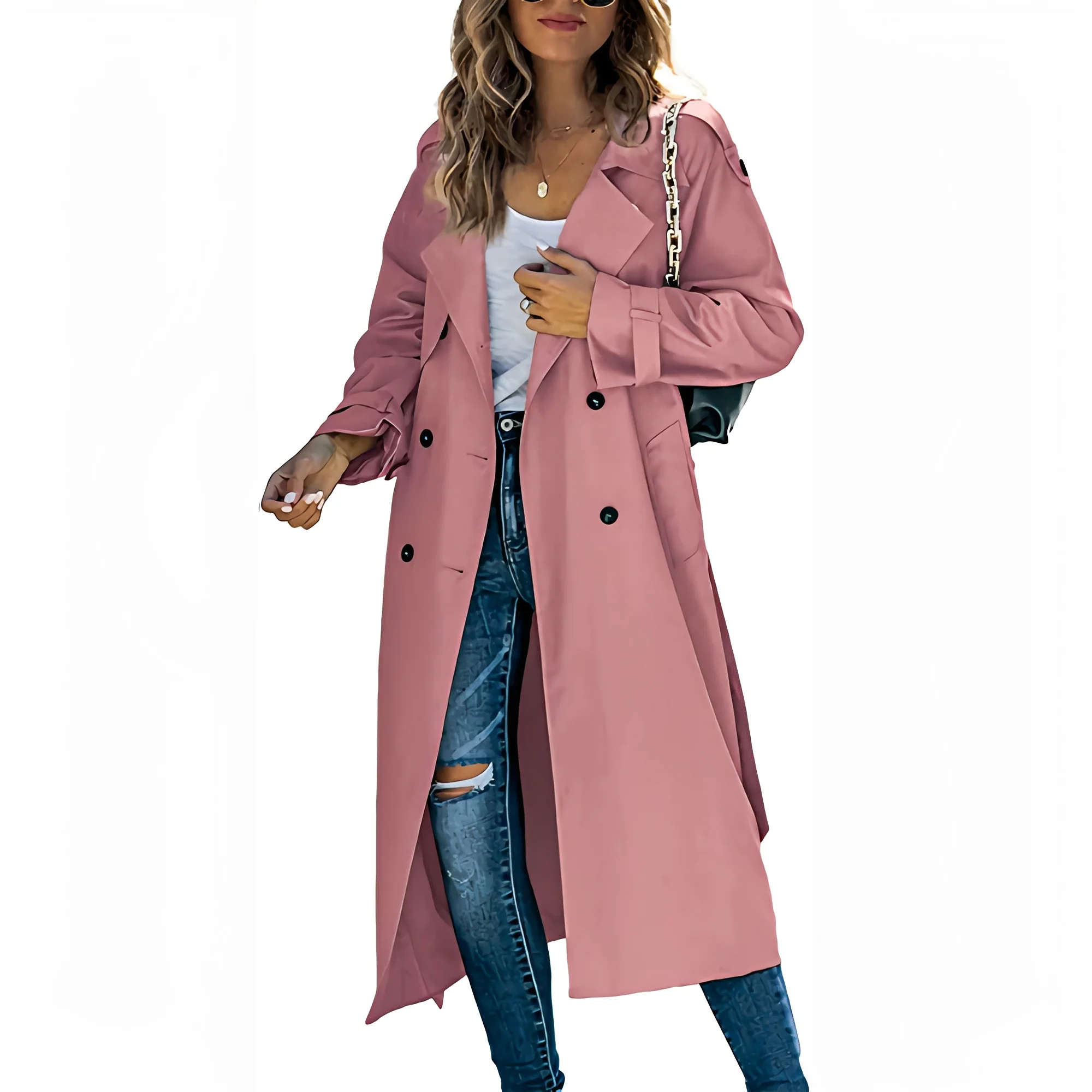 Manteau Long Chic à Double Boutonnage pour Femme – Vêtement d’Extérieur Élégant Coupe-Vent - Image 2