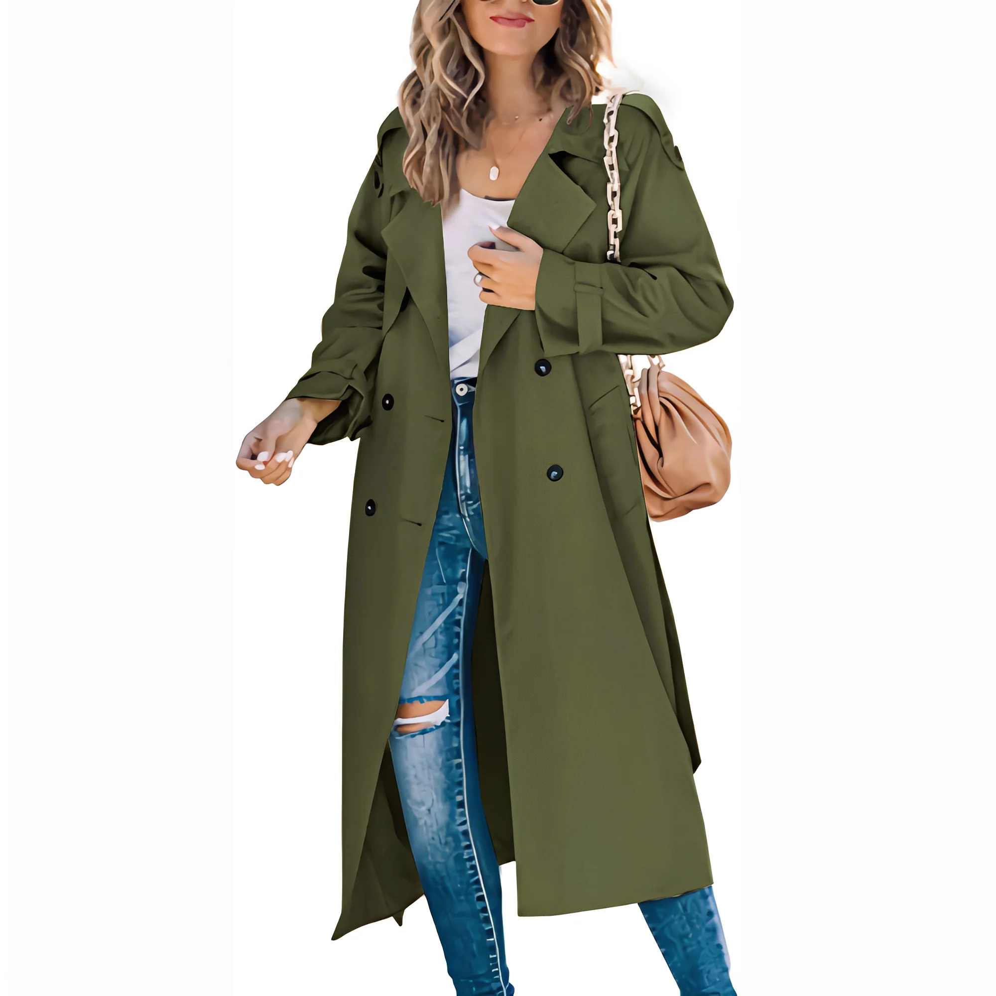 Manteau Long Chic à Double Boutonnage pour Femme – Vêtement d’Extérieur Élégant Coupe-Vent - Image 3