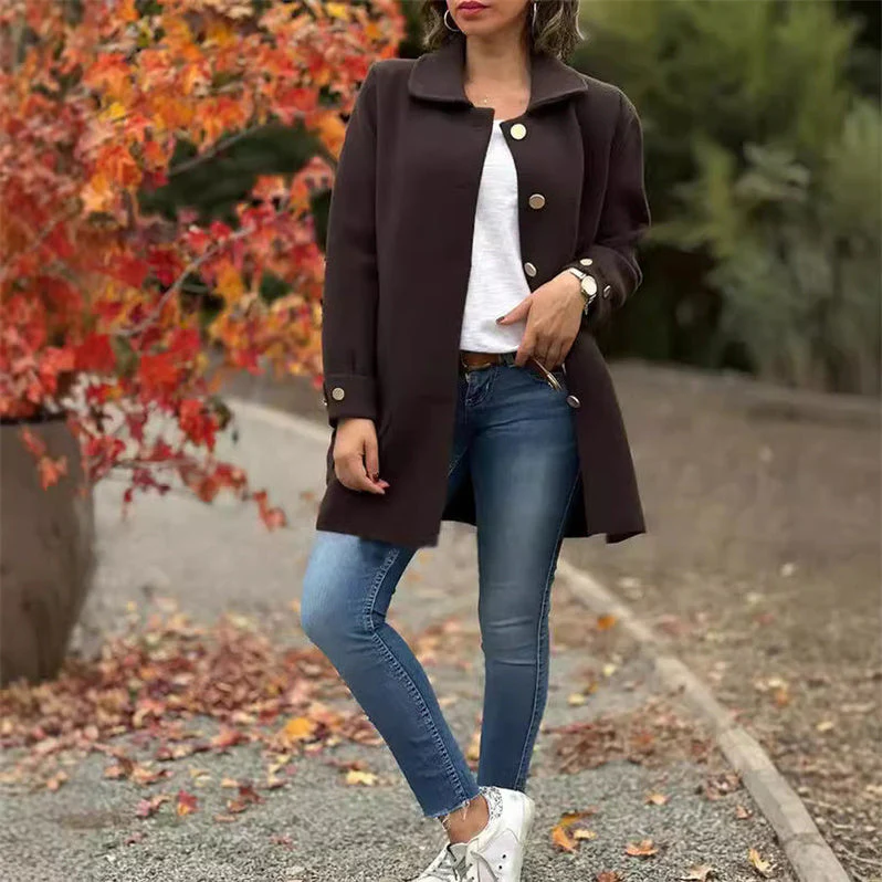 Manteau Long Élégant en Mélange de Laine – Manteau d’Hiver Classique à Revers - Image 5