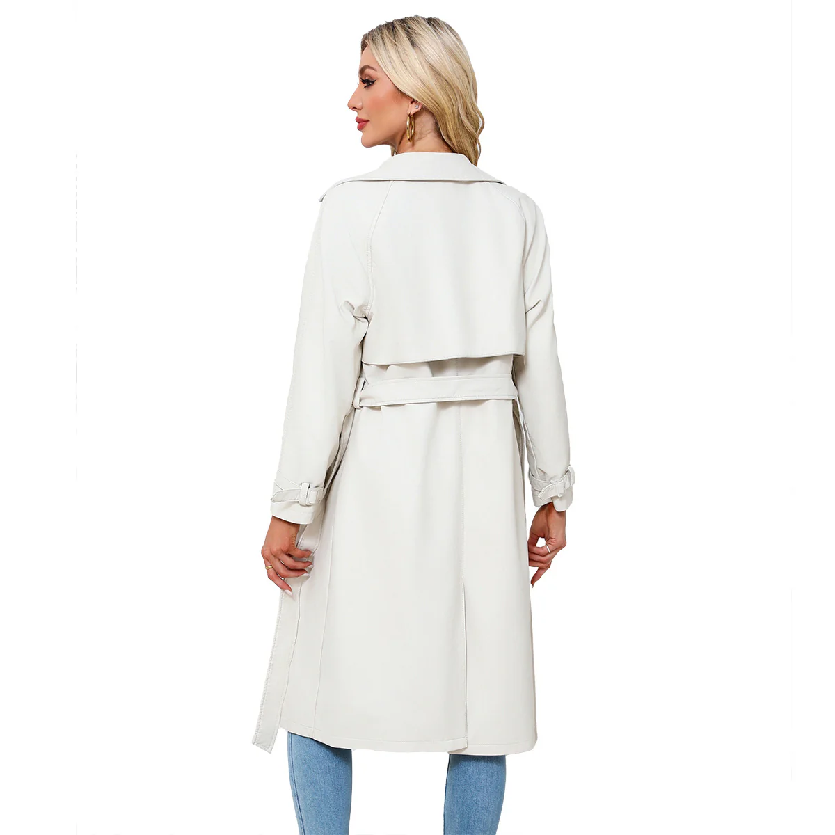 Manteau long élégant premium pour femme – Manteau ceinturé à col à revers et coupe ample - Image 4