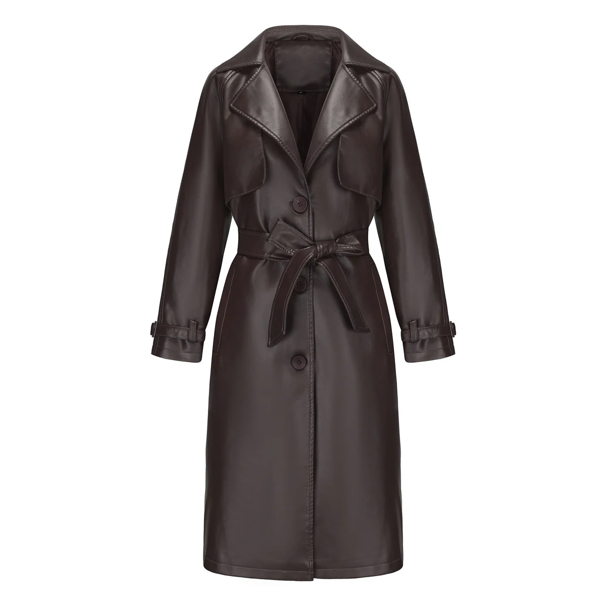 Manteau long élégant premium pour femme – Manteau ceinturé à col à revers et coupe ample - Image 9