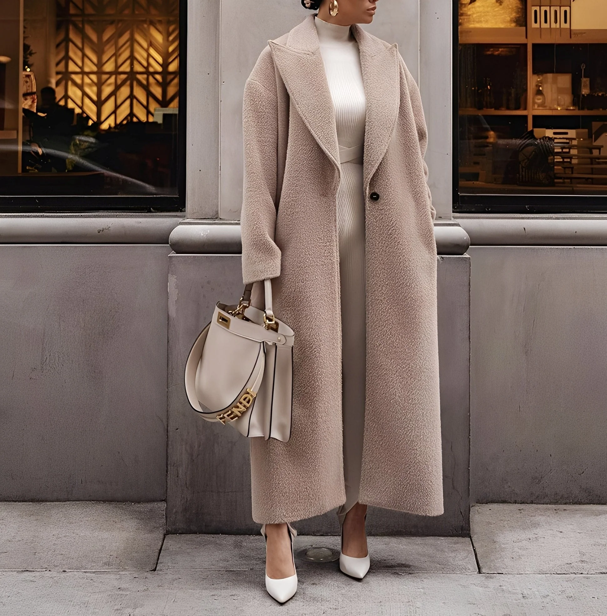 Manteau Long Oversize Élégant pour Femmes – Veste en Faux Laine Unie à Bouton Unique - Image 2