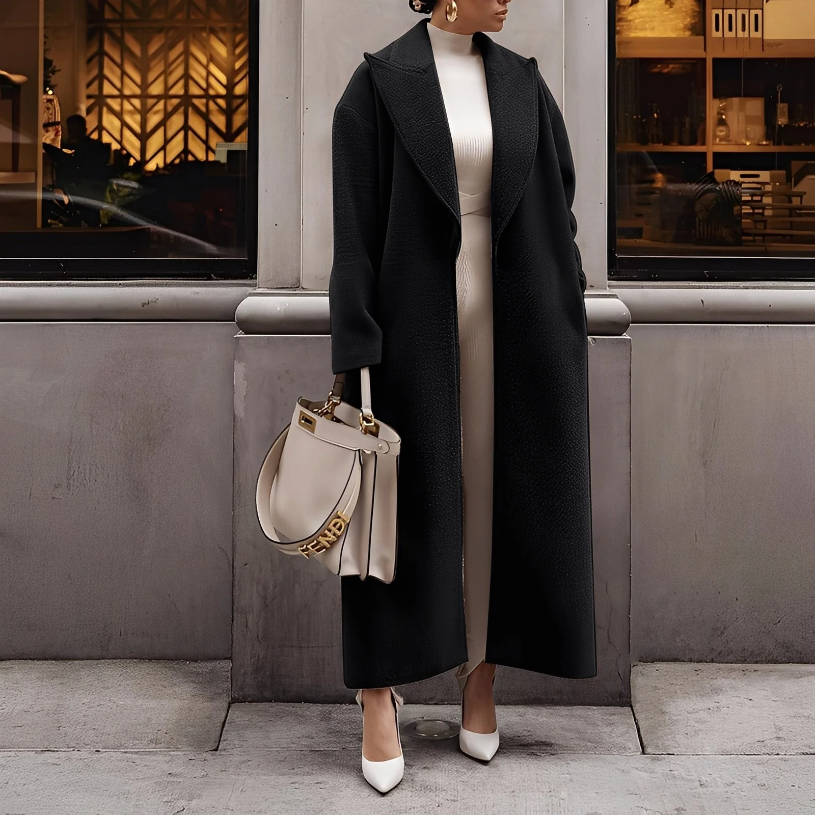 Manteau Long Oversize Élégant pour Femmes – Veste en Faux Laine Unie à Bouton Unique - Image 4