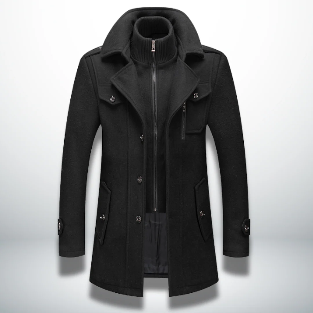 Manteau Peacoat en Laine Mélangée pour Homme – Veste à Double Col avec Fermeture Zippée Intégrale - Image 3