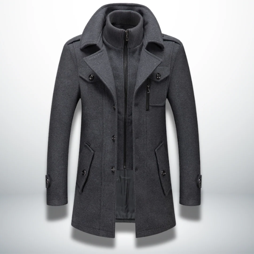 Manteau Peacoat en Laine Mélangée pour Homme – Veste à Double Col avec Fermeture Zippée Intégrale - Image 4