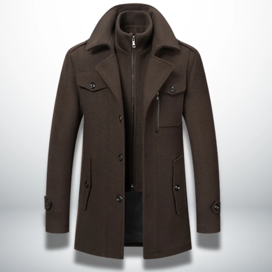 Manteau Peacoat en Laine Mélangée pour Homme – Veste à Double Col avec Fermeture Zippée Intégrale - Image 5