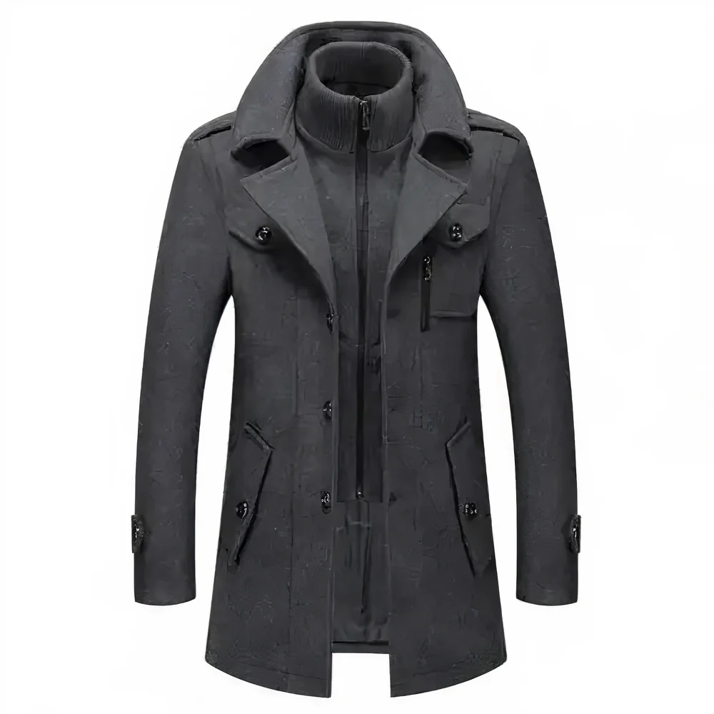 Manteau pour Homme en Mélange de Laine à Double Col – Classique Hiver - Image 3