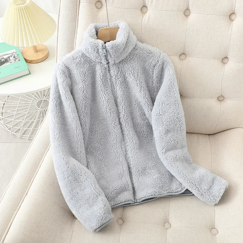 Manteau Teddy Court pour Femme – Veste Zippée Douce à Col Haut - Image 4