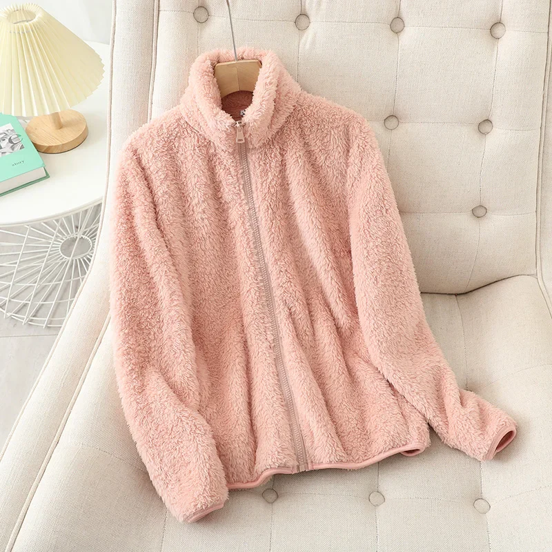 Manteau Teddy Court pour Femme – Veste Zippée Douce à Col Haut - Image 5