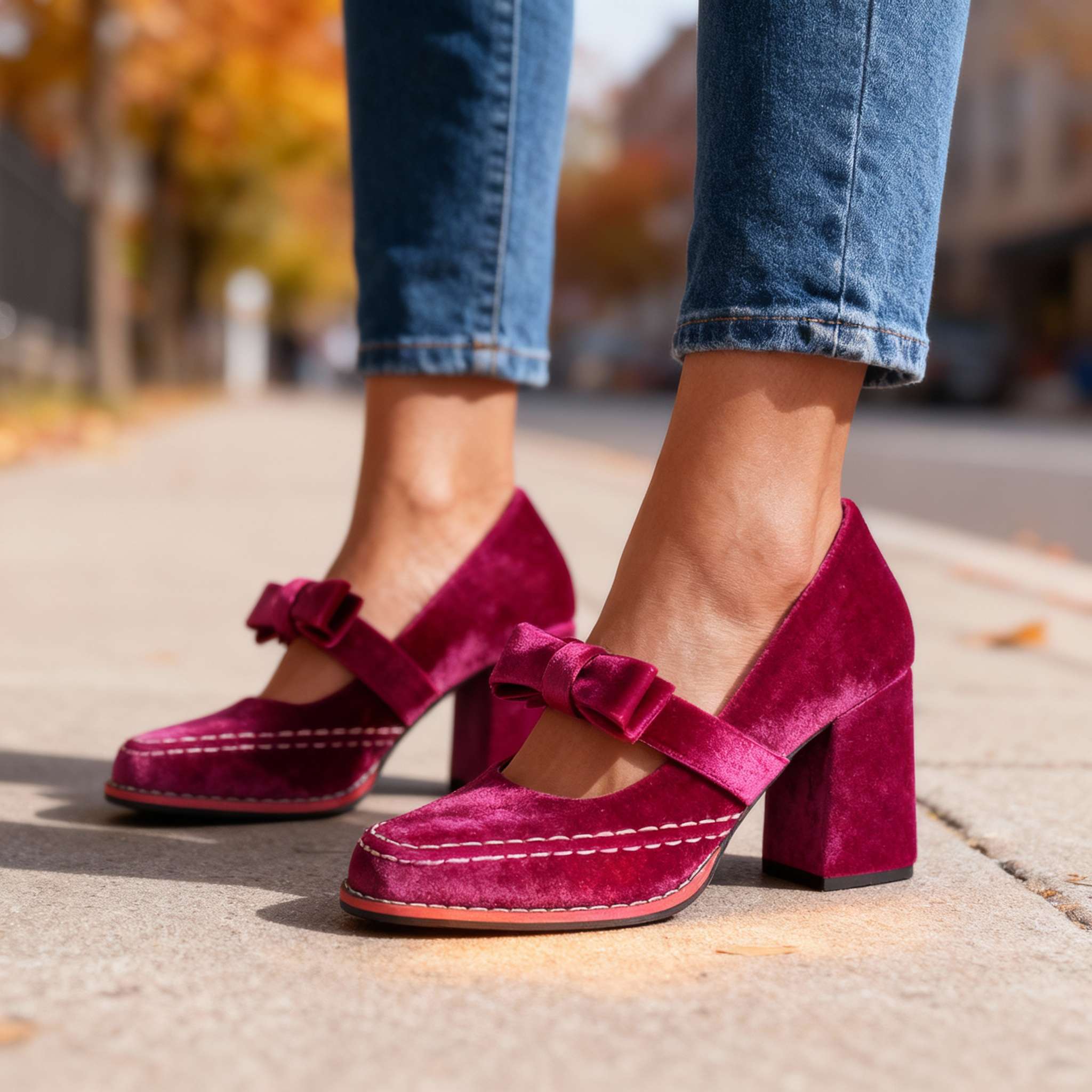 Mocassins à talon bloc en velours – Chaussures élégantes et confortables