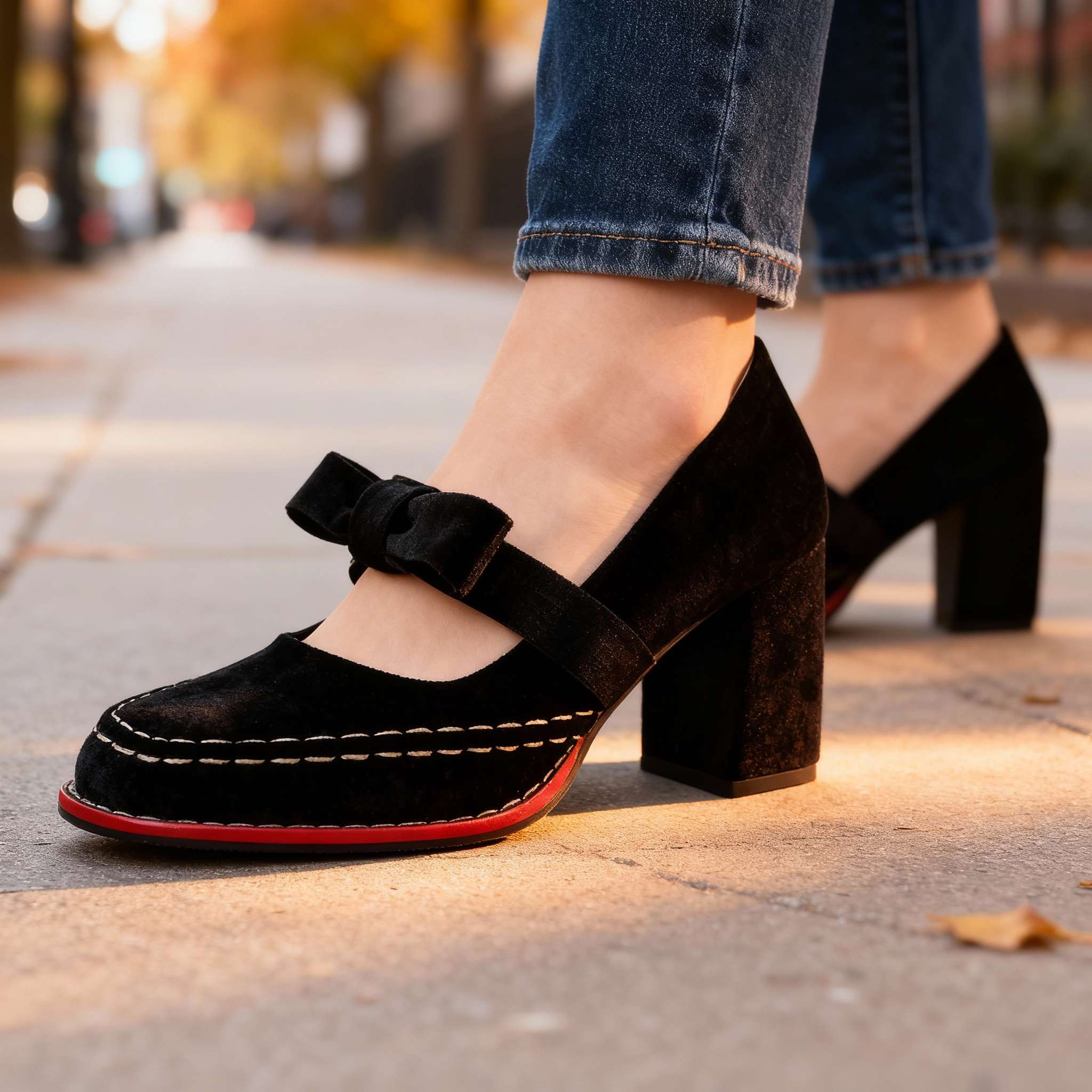 Mocassins à talon bloc en velours – Chaussures élégantes et confortables - Image 3