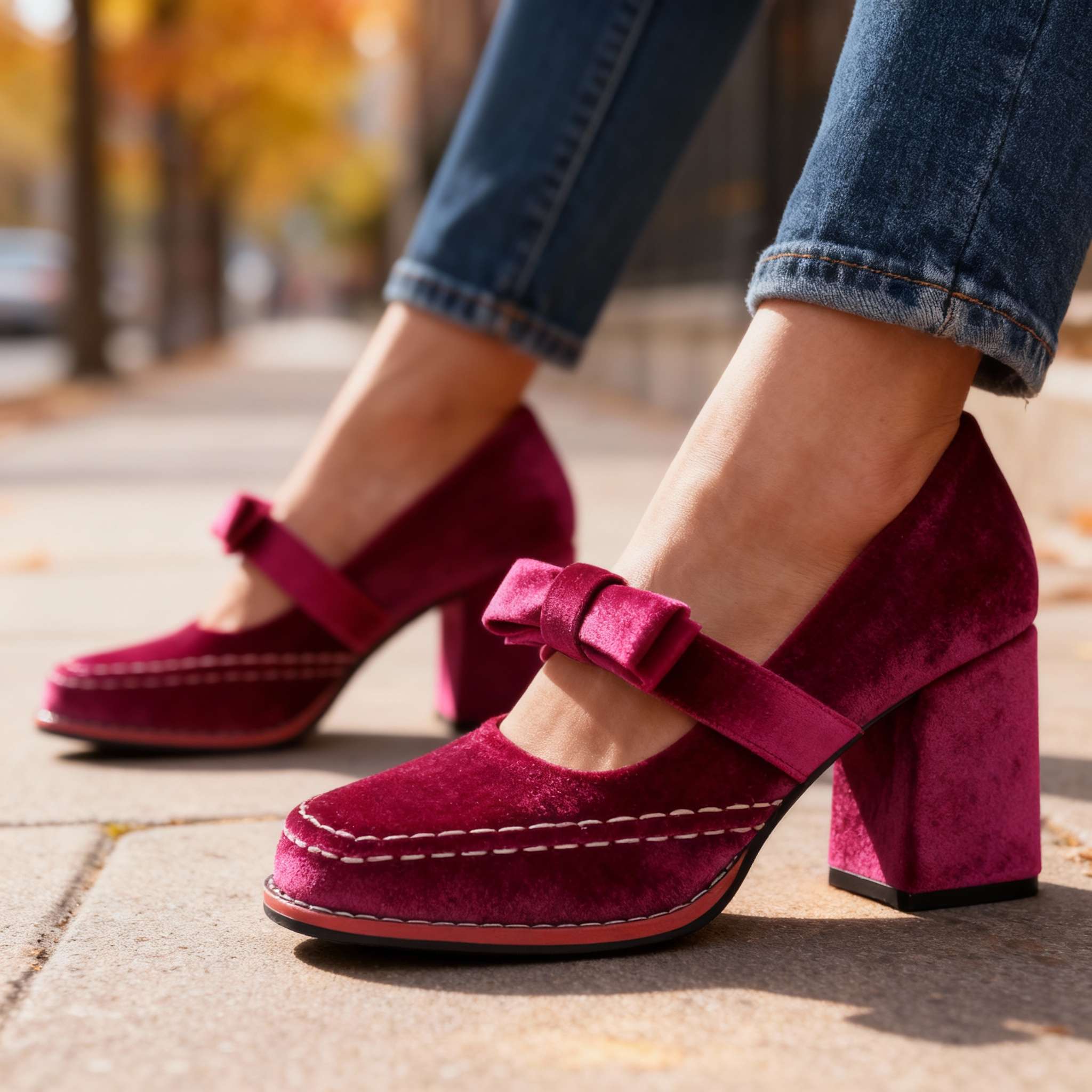 Mocassins à talon bloc en velours – Chaussures élégantes et confortables - Image 4