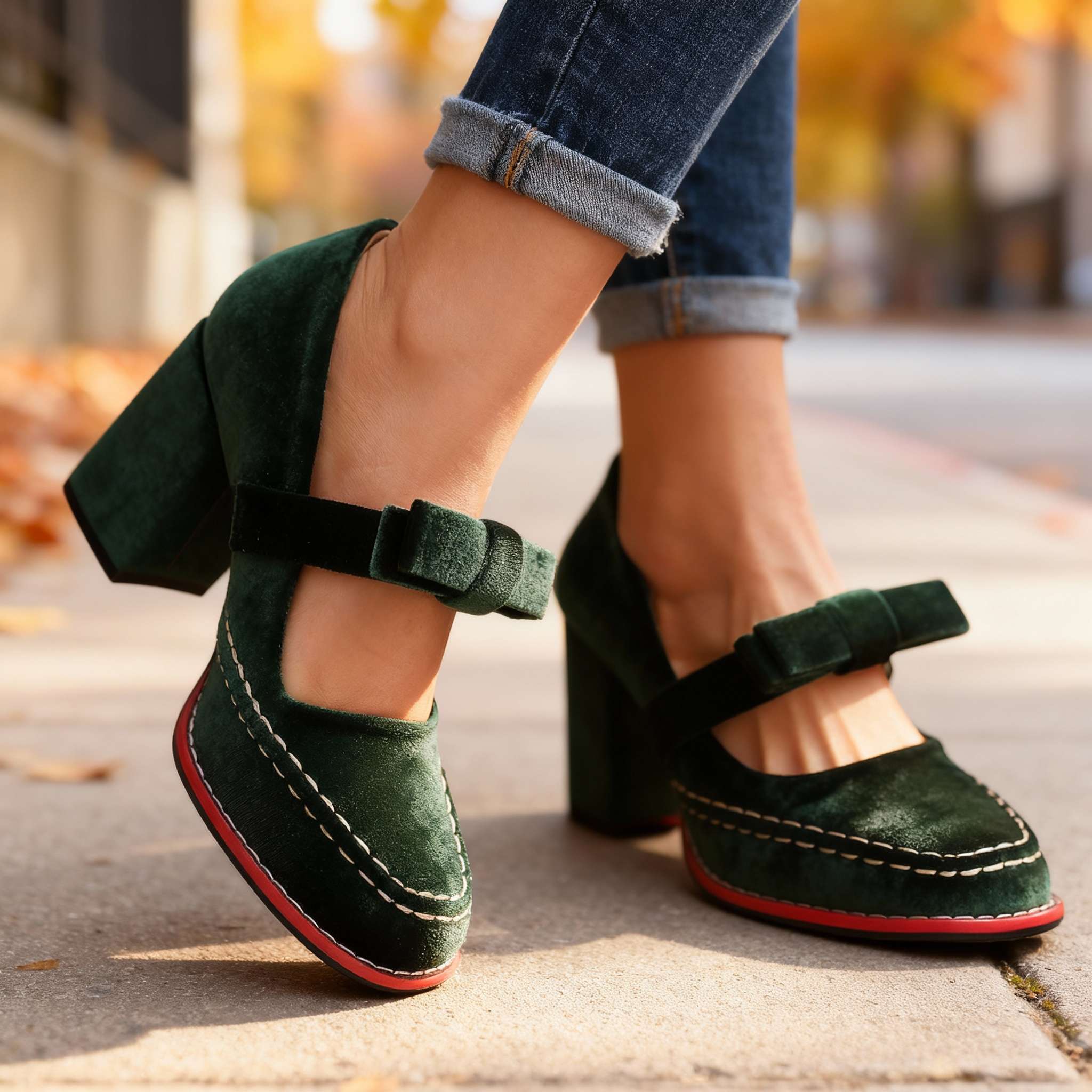 Mocassins à talon bloc en velours – Chaussures élégantes et confortables - Image 5