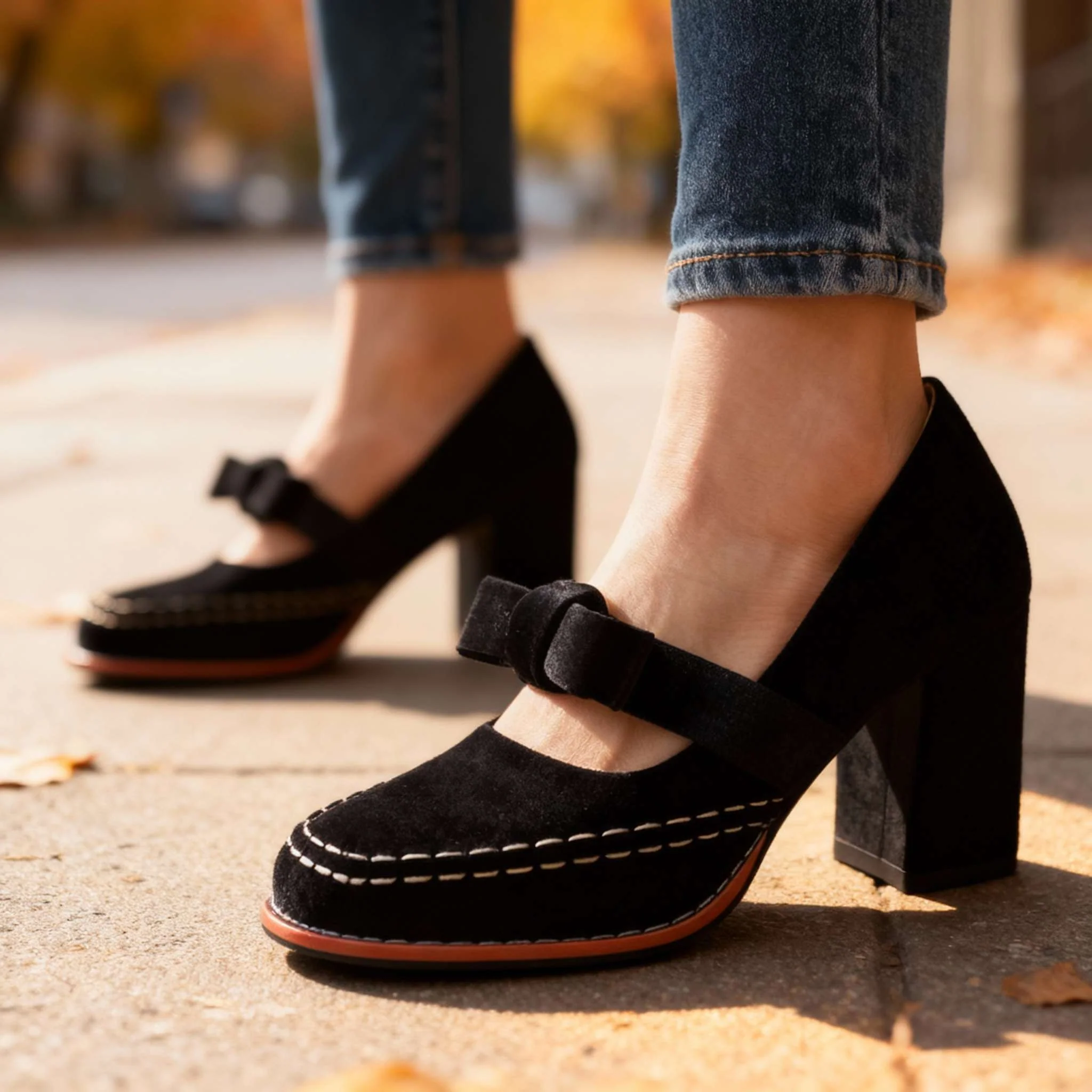 Mocassins à talon bloc en velours – Chaussures élégantes et confortables - Image 6