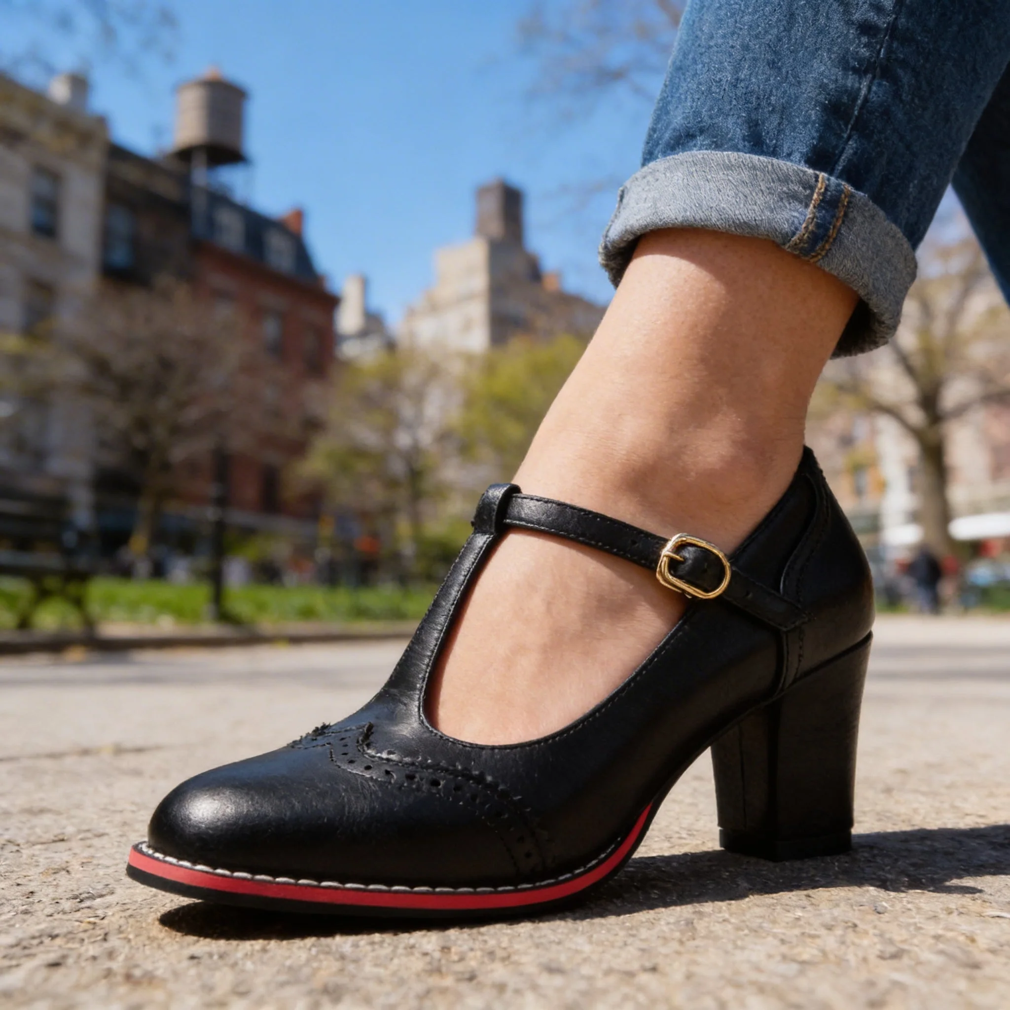 Mocassins Brogue T-Strap Abigail – Talon Bloc d’Inspiration Vintage - Image 6