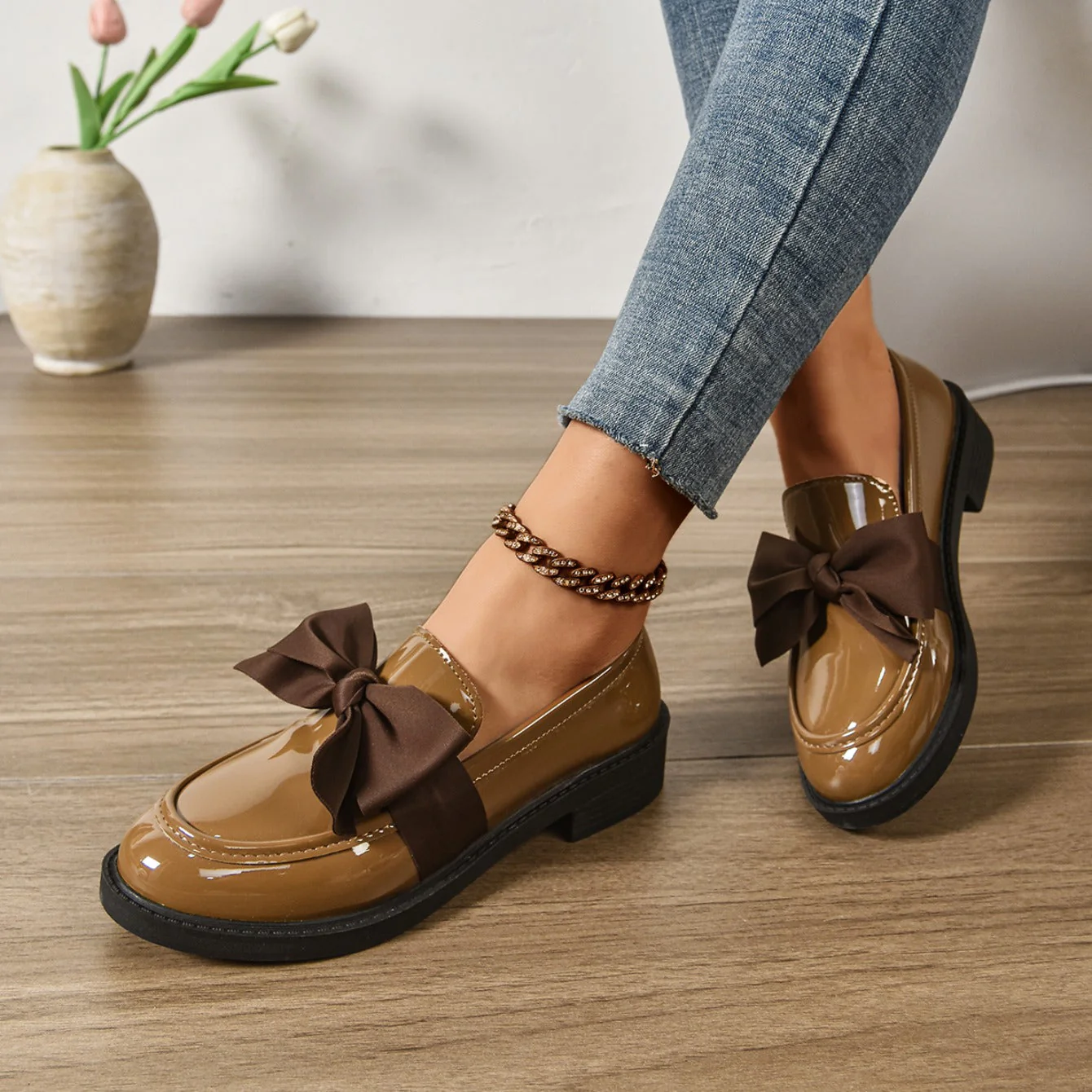 Mocassins en Cuir à Enfiler – Chaussures Élégantes avec Nœud et Semelle Plateforme - Image 2