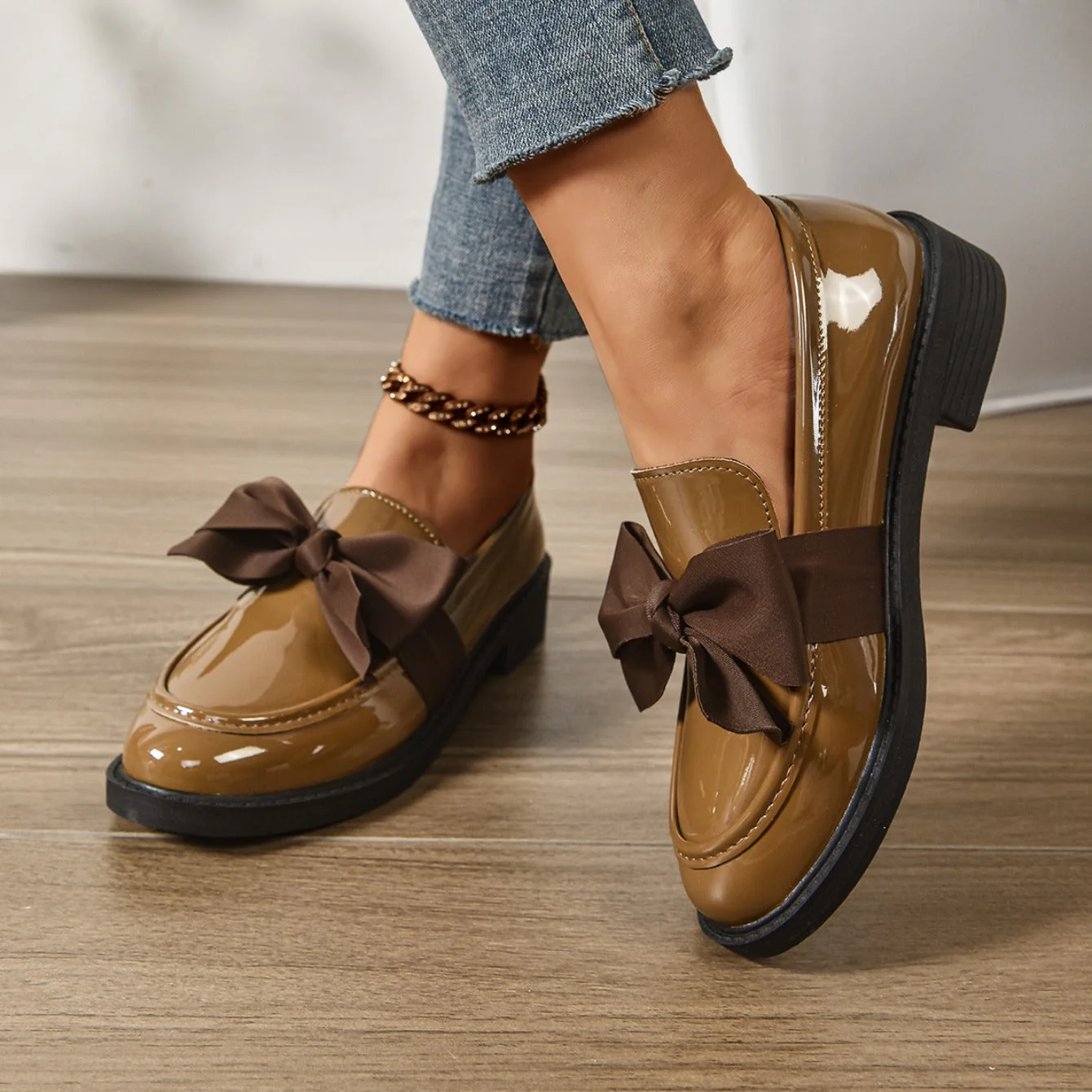 Mocassins en Cuir à Enfiler – Chaussures Élégantes avec Nœud et Semelle Plateforme - Image 4