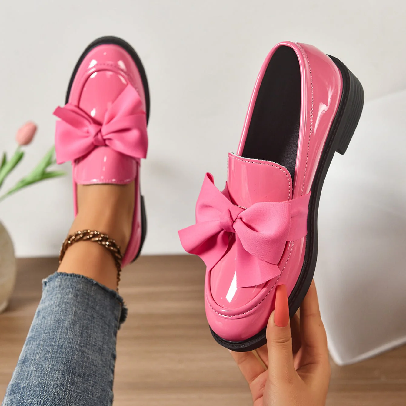 Mocassins en Cuir à Enfiler – Chaussures Élégantes avec Nœud et Semelle Plateforme - Image 9