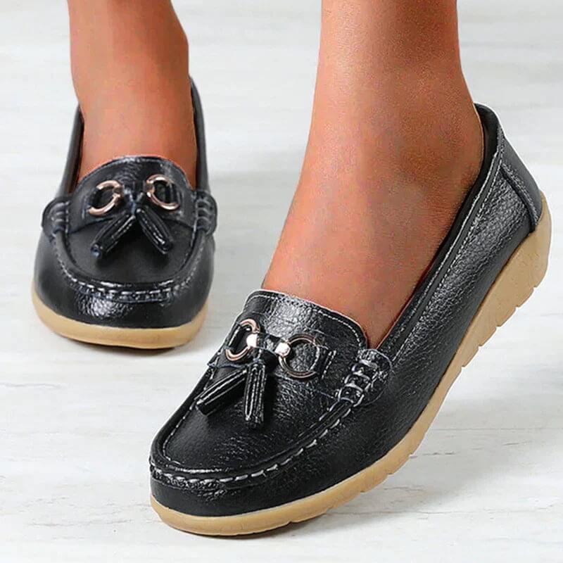 Mocassins femme confort – Chaussures plates souples avec nœud et frange - Image 3