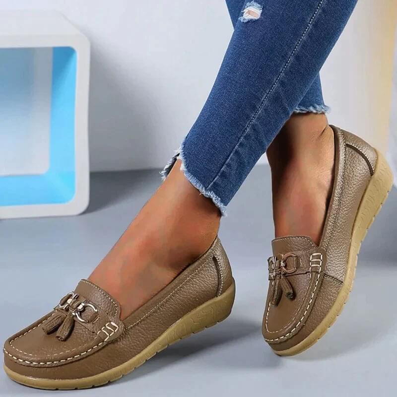 Mocassins femme confort – Chaussures plates souples avec nœud et frange - Image 4
