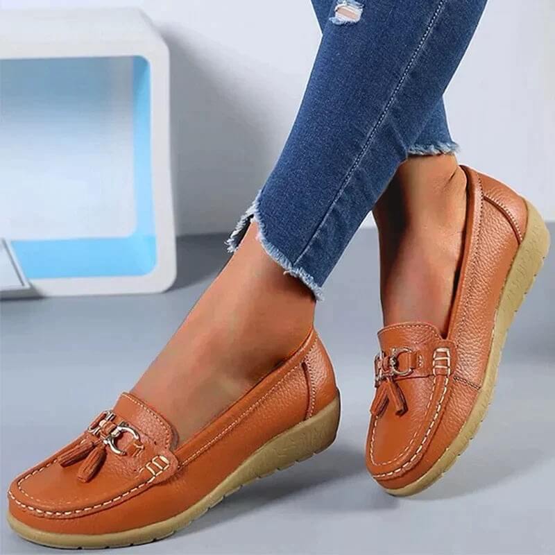 Mocassins femme confort – Chaussures plates souples avec nœud et frange - Image 5