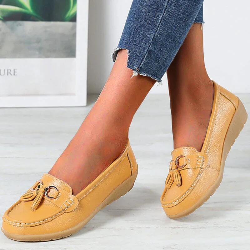Mocassins femme confort – Chaussures plates souples avec nœud et frange - Image 6