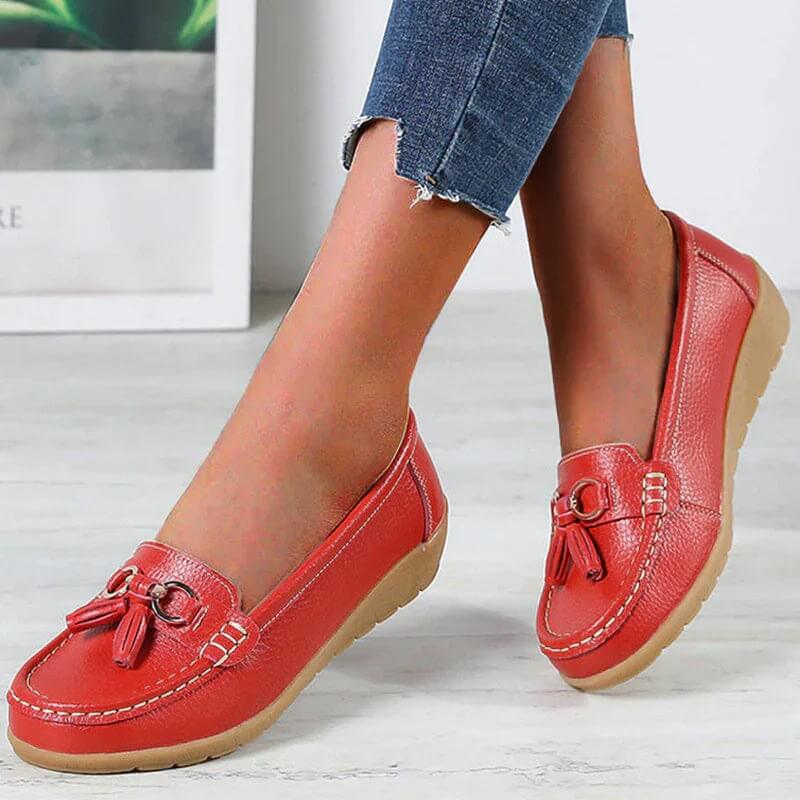 Mocassins femme confort – Chaussures plates souples avec nœud et frange - Image 9