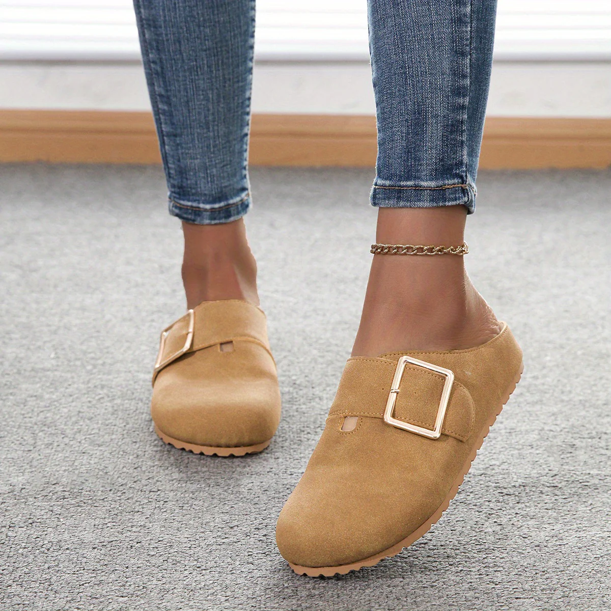 Mules à enfiler pour femmes - Tige en tissu confortable avec sangle à boucle métallique, semelle intérieure en PU doux et semelle en PVC durable - Chaussures décontractées toutes saisons, faciles à nettoyer, chaussure élégante | Confort garanti - Image 12