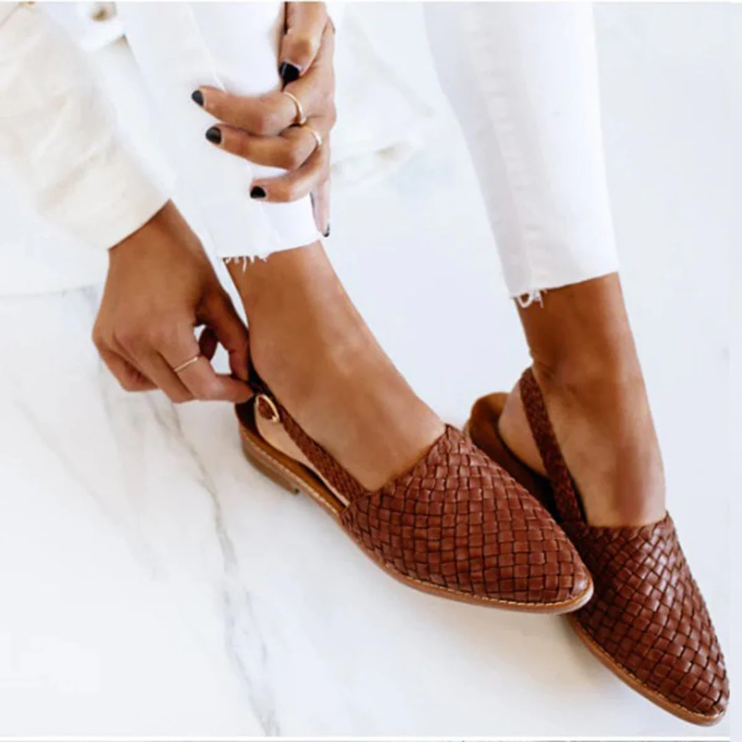 Mules Plates en Cuir Tressé Luxe Femme – Confort Pointu Slip-On - Image 10