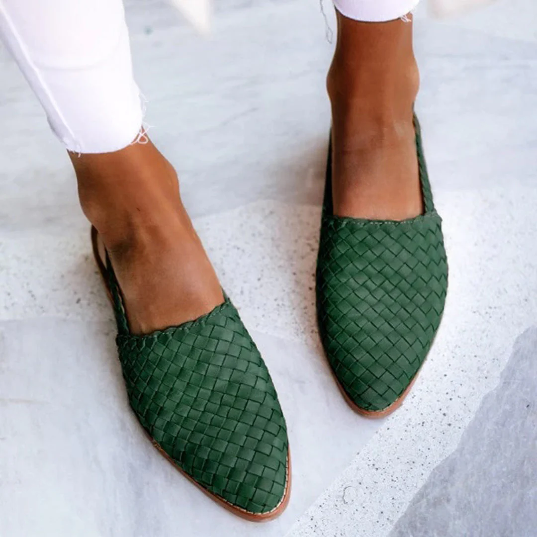 Mules Plates en Cuir Tressé Luxe Femme – Confort Pointu Slip-On - Image 11