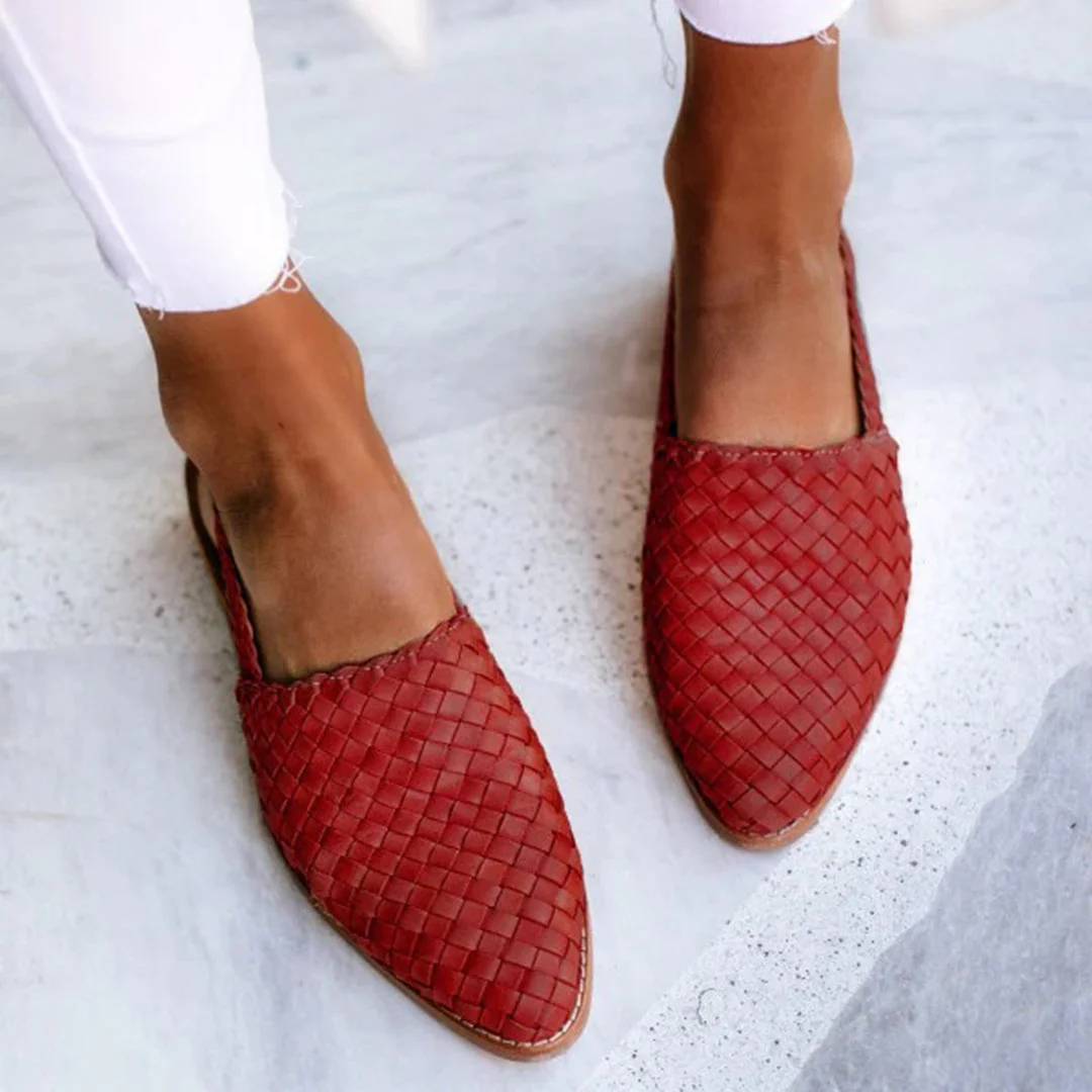 Mules Plates en Cuir Tressé Luxe Femme – Confort Pointu Slip-On - Image 12