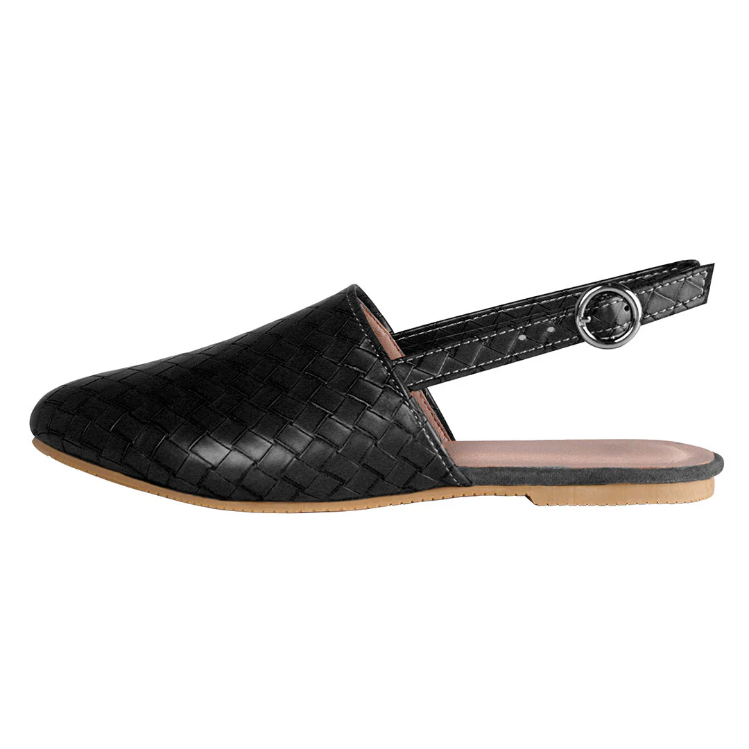 Mules Plates en Cuir Tressé Luxe Femme – Confort Pointu Slip-On - Image 2