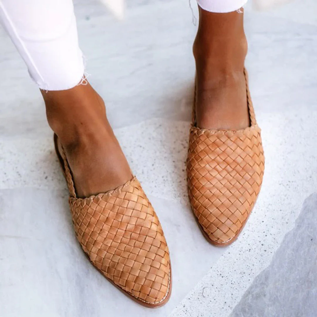 Mules Plates en Cuir Tressé Luxe Femme – Confort Pointu Slip-On - Image 7