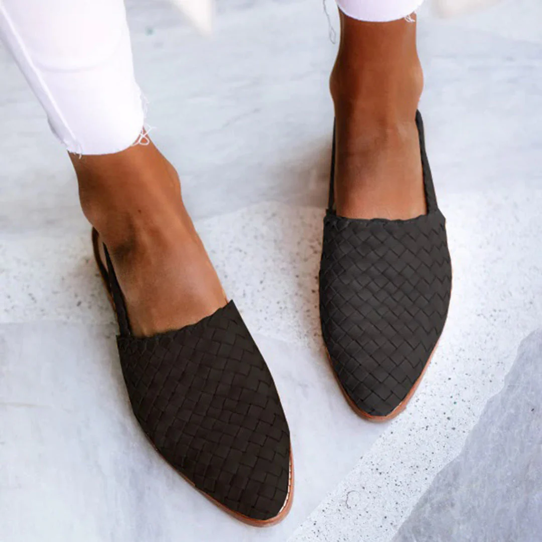 Mules Plates en Cuir Tressé Luxe Femme – Confort Pointu Slip-On - Image 8