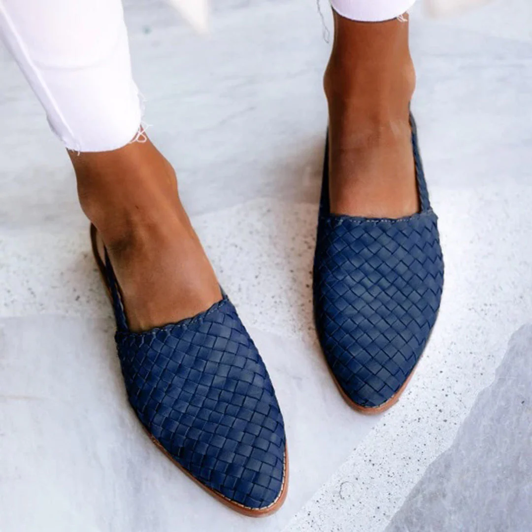 Mules Plates en Cuir Tressé Luxe Femme – Confort Pointu Slip-On - Image 9