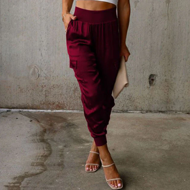 Pantalon cargo en satin taille haute pour femme – Pantalon élégant et décontracté - Image 6
