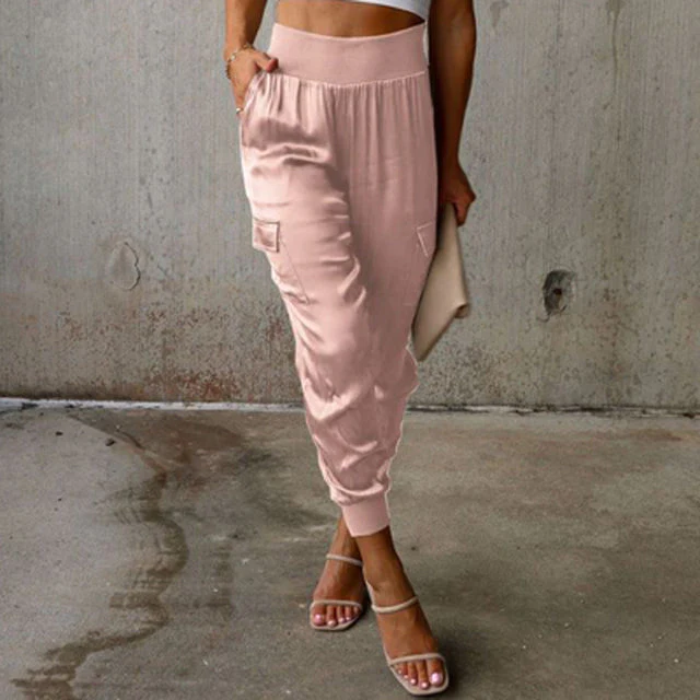 Pantalon cargo en satin taille haute pour femme – Pantalon élégant et décontracté - Image 7
