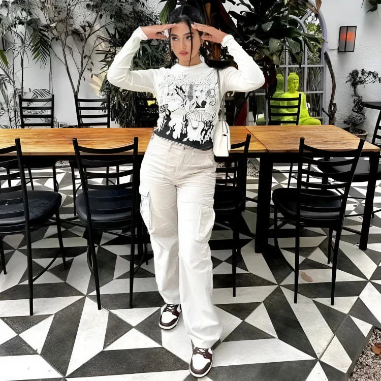 Pantalon cargo femme premium tendance stylé à jambes larges ajustables – Pantalon utilitaire taille haute coupe confortable - Image 8