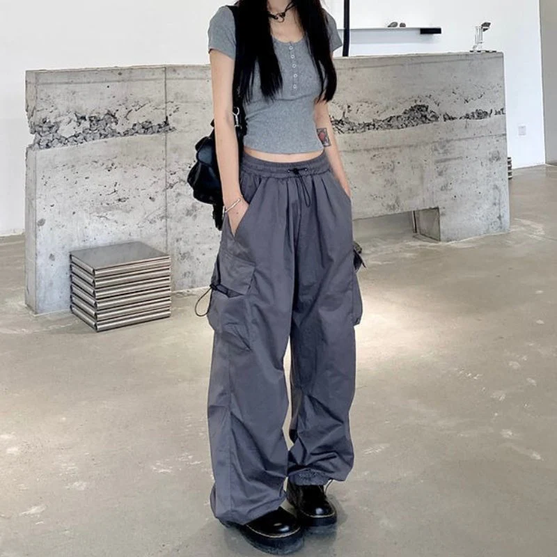 Pantalon Cargo Femme Taille Haute Avec Poches Multiples – Pantalon Décontracté À Jambe Large - Image 12