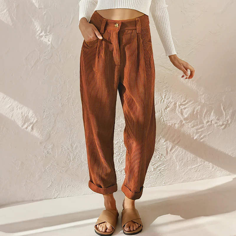 Pantalon Côtelé Taille Haute pour Femme – Pantalon Décontracté et Confortable - Image 3